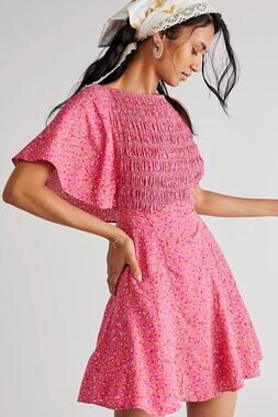 Free People Florence Floral Smocked Flutter Sleeve Mini Dress Size Small